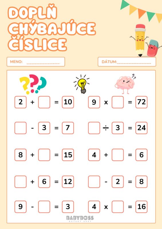 Doplň chýbajúce číslice