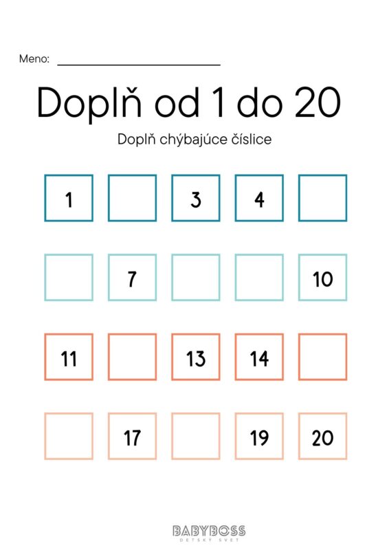 Doplň čísla do 20