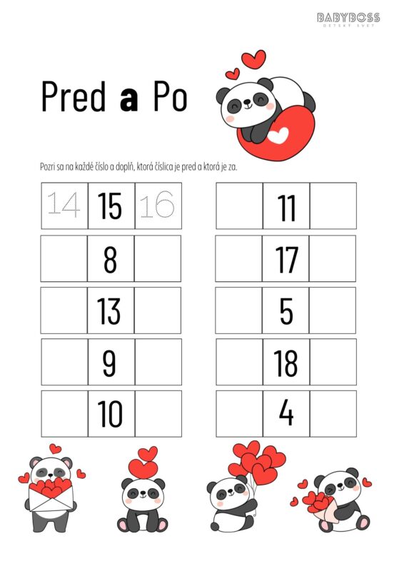 Doplň čísla pred a po