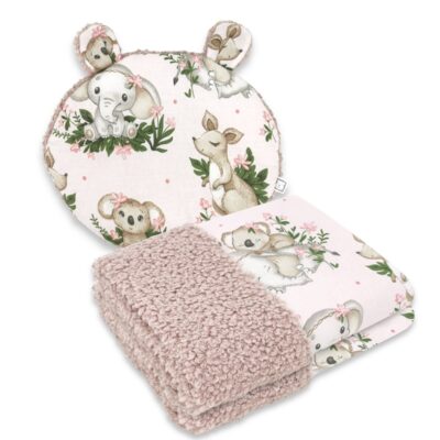 2-dielna sada do kočíka z uškami, bavlna + Baránok 100x70, Skippy - růžová