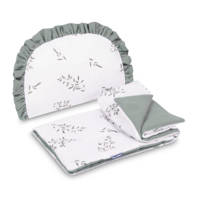 2D sada do kočíka, postieľky, kolísky, mušelín, bavlna, Lúka, zelená, khaki