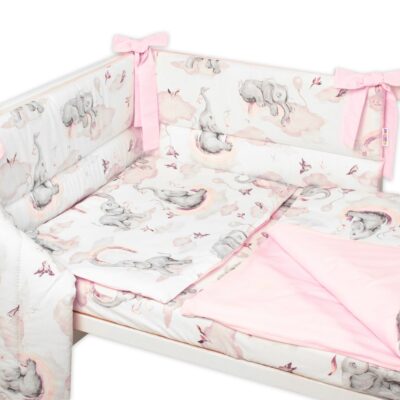3-dielna sada mantinel s obliečkami Baby Nellys, Slon a Dúha, ružová/biela