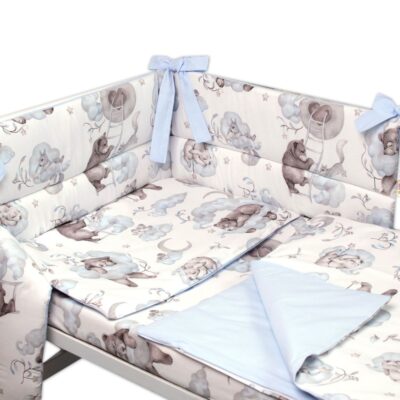 3-dielna sada mantinel s obliečkami Baby Nellys, Zvieratká na mráčiku, modrá,135x100 cm