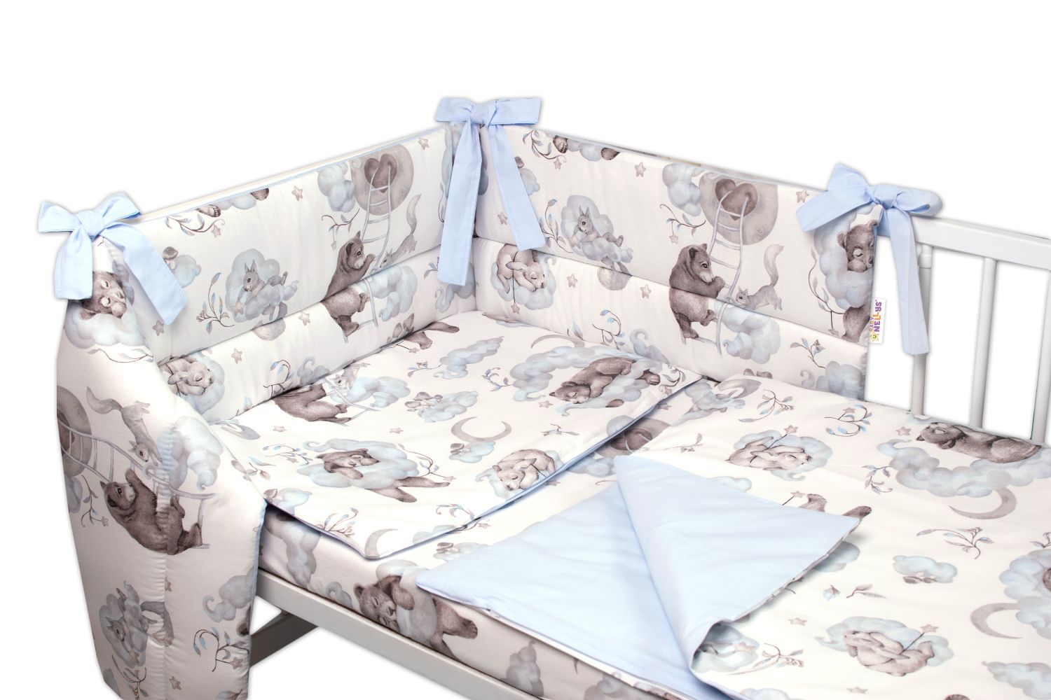 3-dielna sada mantinel s obliečkami Baby Nellys, Zvieratká na mráčiku, modrá,135x100 cm