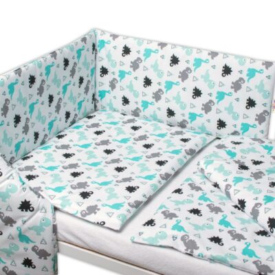 3-dielna sada - mantinel s obliečkami Dinosaury - biela, 135x100 cm