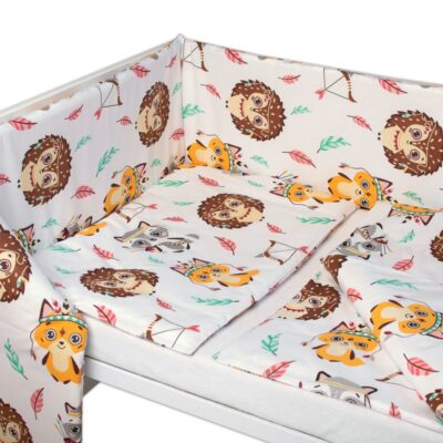 3-dielna sada - mantinel s obliečkami Ježko a líška - biela/žltá, 135x100 cm