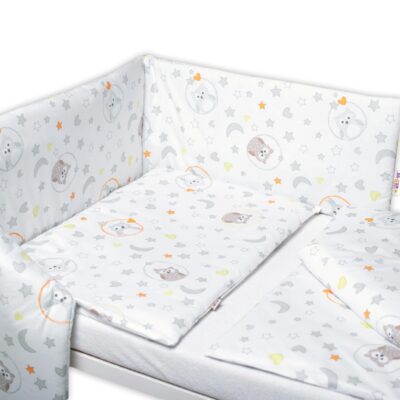 3-dielna sada - mantinel s obliečkami Malé sovy - biela, 135x100 cm