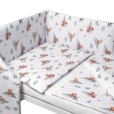 3-dielna sada - mantinel s obliečkami Medvedík a kamaráti - biela, 120x90 cm