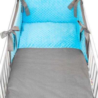 3-dielna sada mantinel s obliečkami Minky Baby Nellys - Bodky, Minky tyrkys/tm. šedá