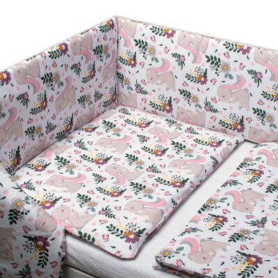 3-dielna sada - mantinel s obliečkami Zajačik na lúke - ružová, biela, 120x90 cm