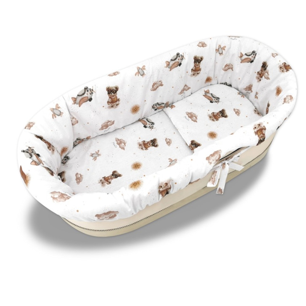 3D sada do koša, kočíka - bavlna, Méďa pilot - biela, béžová