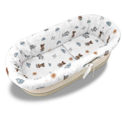 3D sada do koša, kočíka - bavlna, Méďa pilot - biela, modrá