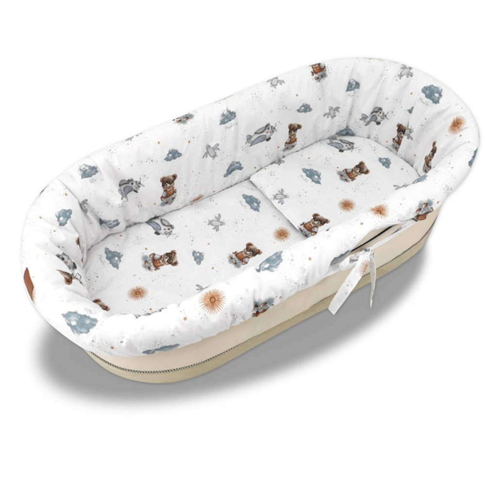 3D sada do koša, kočíka - bavlna, Méďa pilot - biela, modrá