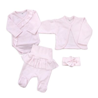 4-dielna bavlnená sada pre bábätko do pôrodnice, sv. ružová