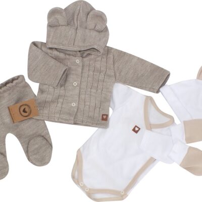 5-dielna kojenecká súpravička do pôrodnice - béžová, biela