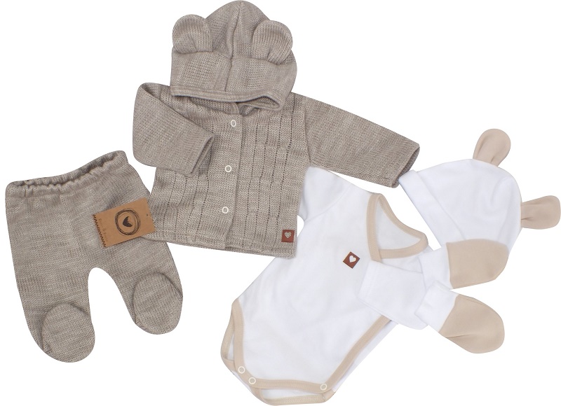 5-dielna kojenecká súpravička do pôrodnice - béžová, biela