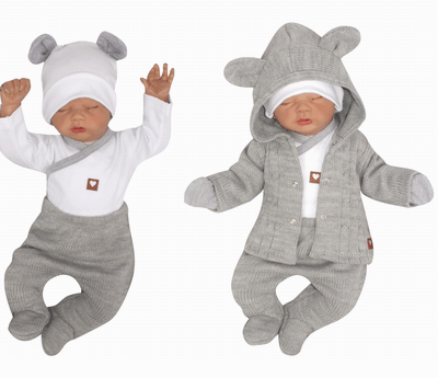 5-dielna kojenecká súpravička do pôrodnice - šedá, biela, veľ. 56