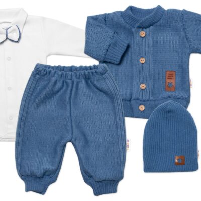 5-dielna pletená sada Baby Nellys, Boy, body, nohavice, sveter, čiapka, motýlik, modrá,80