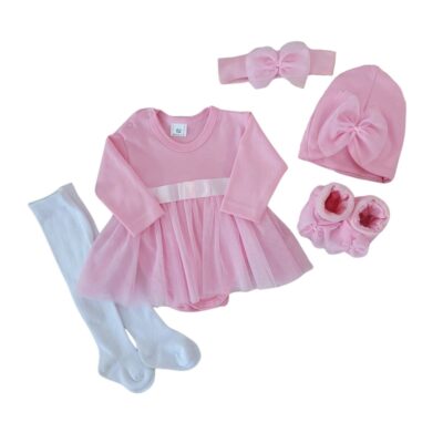 5-dielna súpravička sukničkobody, panč., čiapka, čelenka, topánky - růžová, Veľ. 74