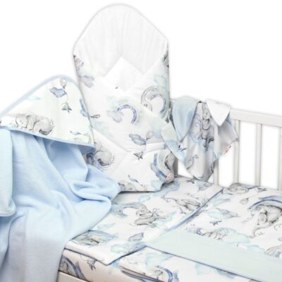 6-dielna výhod. sada s darčekom pre bábätko Baby Nellys, 135x100 Slon a dúha, modrá/biela