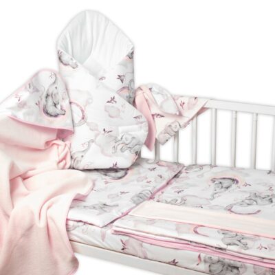 6-dielna výhod. sada s darčekom pre bábätko Baby Nellys, 135x100 Slon a dúha, ružová/biela