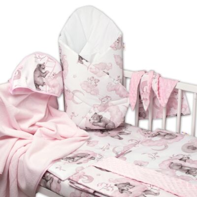 6-dielna výhod. sada s darčekom pre bábätko Baby Nellys, 135x100 Zvířátka na mráčku,ružová