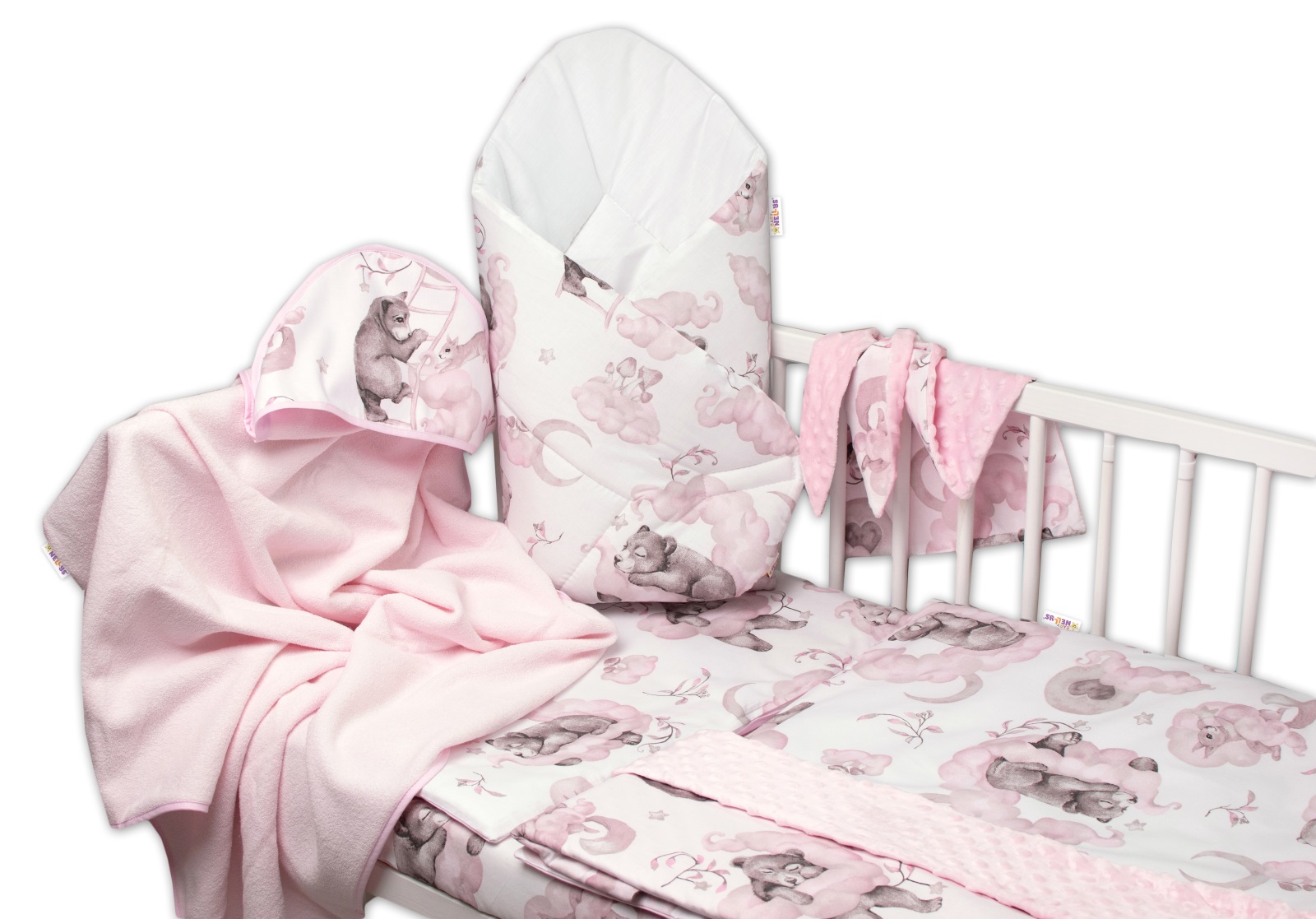 6-dielna výhod. sada s darčekom pre bábätko Baby Nellys, 135x100 Zvířátka na mráčku,ružová