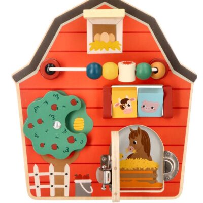 Aktívna edukačná drevená tabuľa, Farma - červená