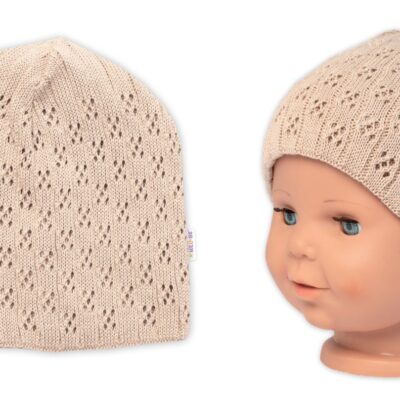 Ažúrková čiapka, dvojvrstvová, bavlna, Baby Nellys - cappuccino, veľ. 48-52 cm