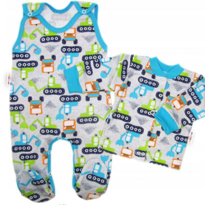 Baby Nellys 2-dielna sada, bavlnené dupačky s košieľkou Bager, sivá