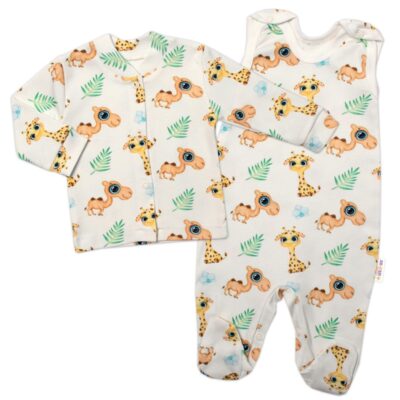 Baby Nellys 2-dielna sada bavlnené dupačky s košieľkou, Camels baby - krémová, veľ. 62