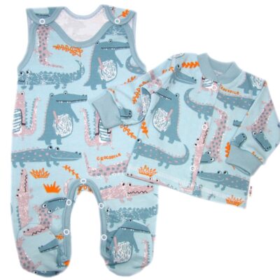 Baby Nellys 2-dielna sada, bavlnené dupačky s košieľkou Krokodýl Eda, mint, veľ. 62