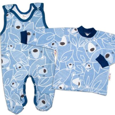 Baby Nellys 2 - dielna sada, bavlnené dupačky s košieľkou Medvedík, modrá