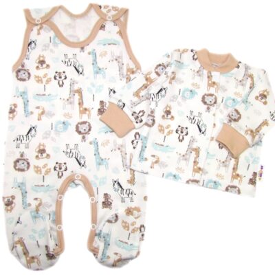 Baby Nellys 2-dielna sada, bavlnené dupačky s košieľkou Safari cream, veľ. 62