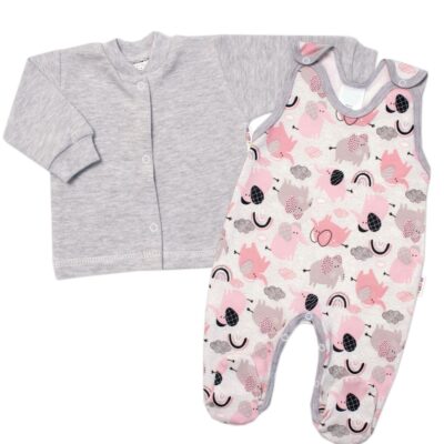 Baby Nellys 2 - dielna sada, bavlnené dupačky s košieľkou Sloníci, sivá, veľ. 62