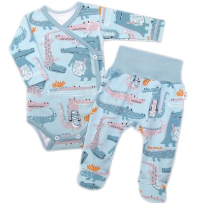 Baby Nellys 2-dielna sada, body dl.rukáv zap. bokom + polodupačky, Krokodíl Eda