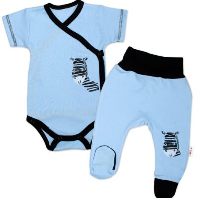 Baby Nellys 2-dielna sada body kr. rukáv + polodupačky, modrá - Zebra, veľ. 56