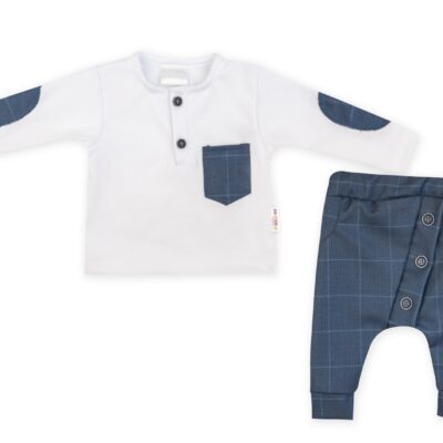 Baby Nellys 2-dielna sada Robert, tričko s dl. rukávom,nohavice Baggy-modré kárko, veľ. 92