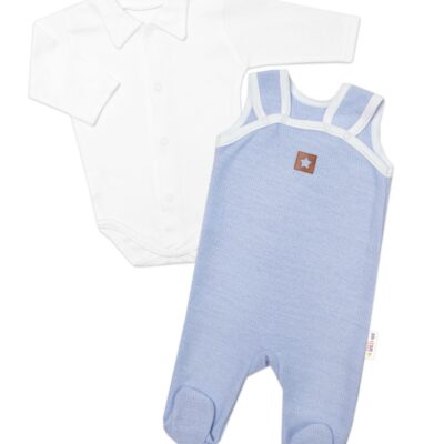 Baby Nellys 2-dielna súpravička Star, body dl. rukáv + pletené dupačky, modré