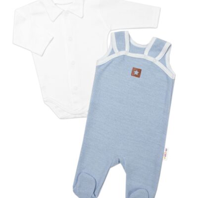 Baby Nellys 2-dielna súpravička Star, body dl. rukáv + pletené dupačky, modré, veľ. 62