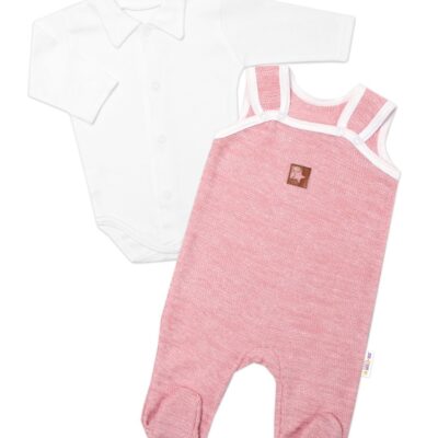 Baby Nellys 2-dielna súpravička Star, body dl. rukáv + pletené dupačky, růžové, veľ. 62
