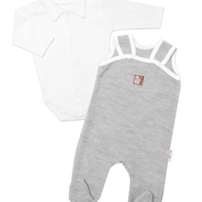 Baby Nellys 2-dielna súpravička Star, body dl. rukáv + pletené dupačky, sivé, veľ. 68