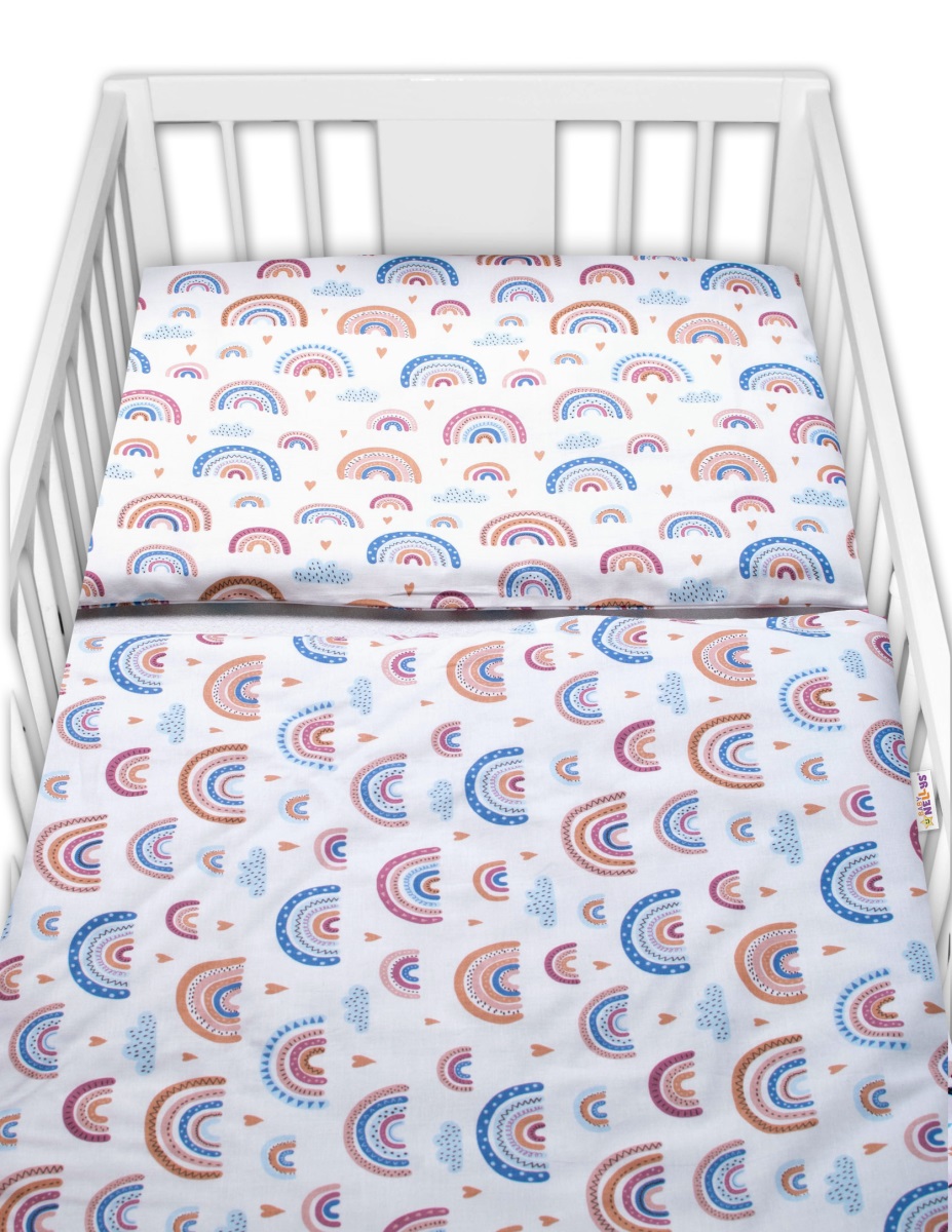Baby Nellys 2-dielne bavlnené obliečky - Dúha, pastelová/biela