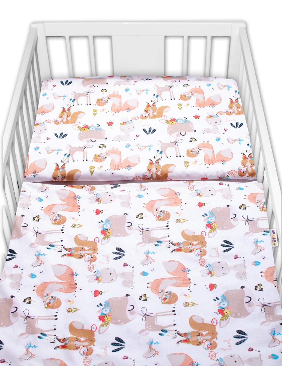 Baby Nellys 2-dielne bavlnené obliečky - Rozprávkové zvieratká - biela, veľ. 135x100 cm