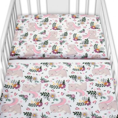Baby Nellys 2-dielne bavlnené obliečky Zajačik na lúke - ružová, biela