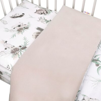 Baby Nellys 2-dielne obliečky, bavlna/velvet - Exotika - béžová, biela