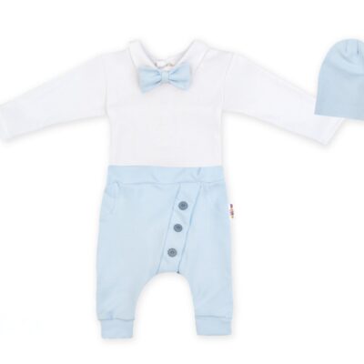 Baby Nellys 3-dielna sada Hubert, body s motýlikom, tepláčiky a čiapka - sv. modrá, veľ.98