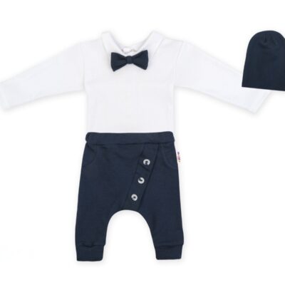 Baby Nellys 3-dielna sada Hubert, body s motýlikom, tepláčiky a čiapočka - granát, veľ. 98