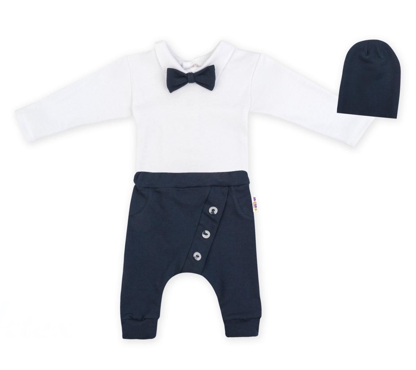 Baby Nellys 3-dielna sada Hubert, body s motýlikom, tepláčiky a čiapočka - granát, veľ. 98