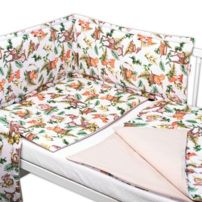 Baby Nellys 3-dielna sada Mantinel s obliečkami, Baby Friends, biele/béžové